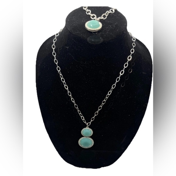 SAQ for Avon 1980s Vintage Necklace & Earring Set Silver tone w/ Aqua Blue - Picture 2 of 9